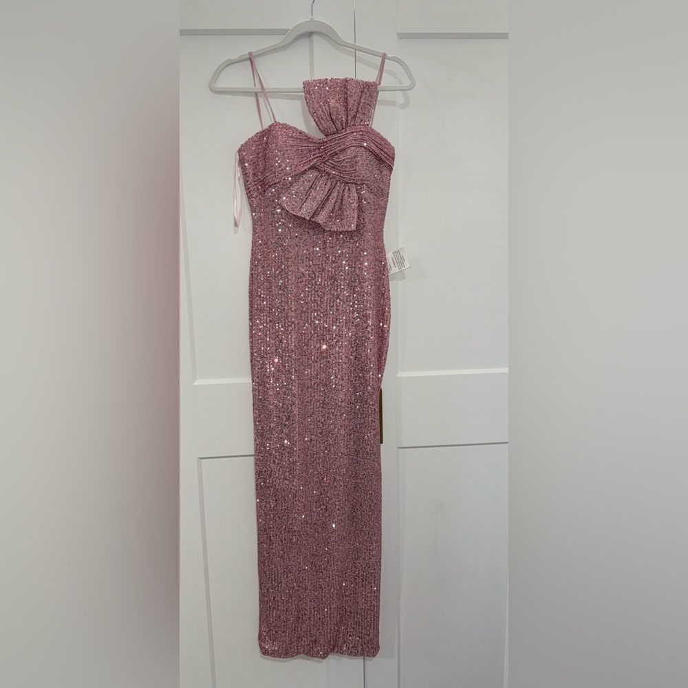 Mac Duggal Midi Pink Sequin Dress